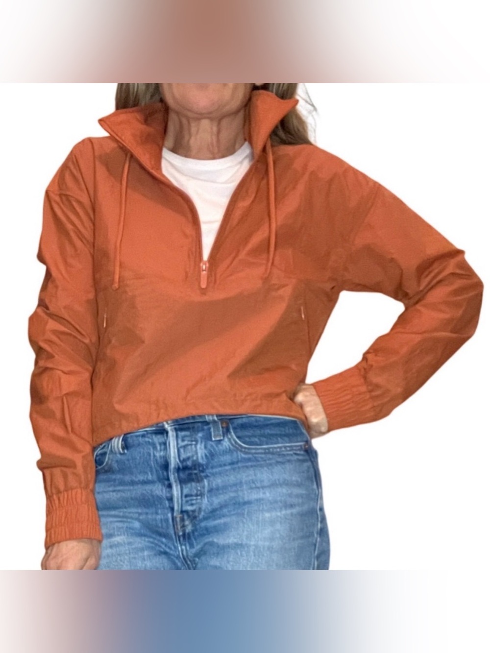 Women's FLX Half-Zip Woven Crop Jacket Small Cinnamon Rust Color